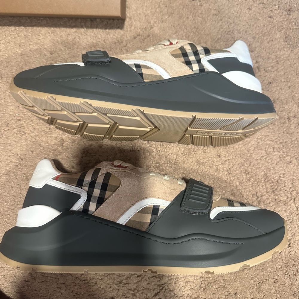 Burberry check, suede and leather sneakers - Picture 5 of 14